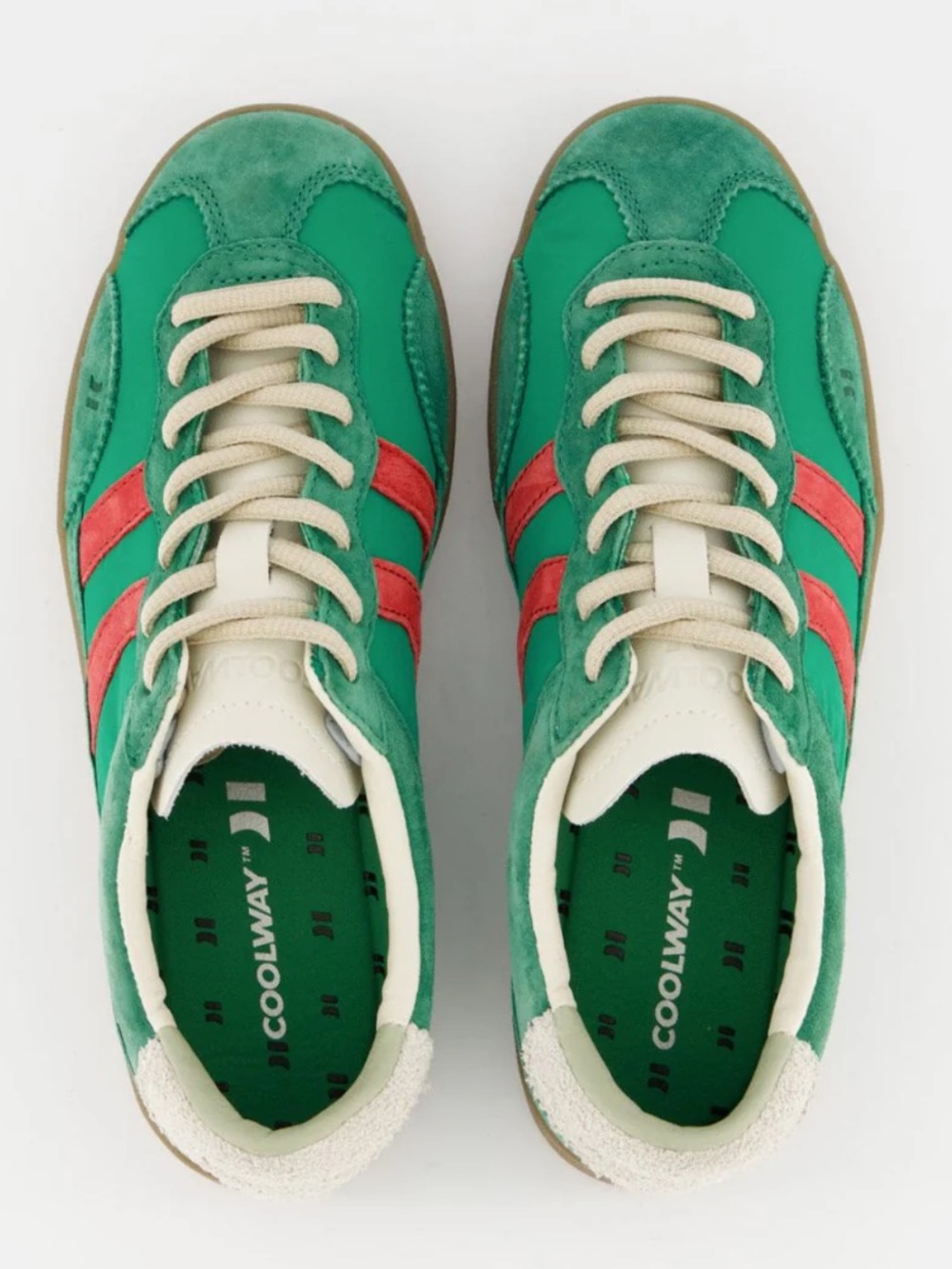 Coolway Kizuna Green Sneakers with Red Stripes and Cream Accents Unisex